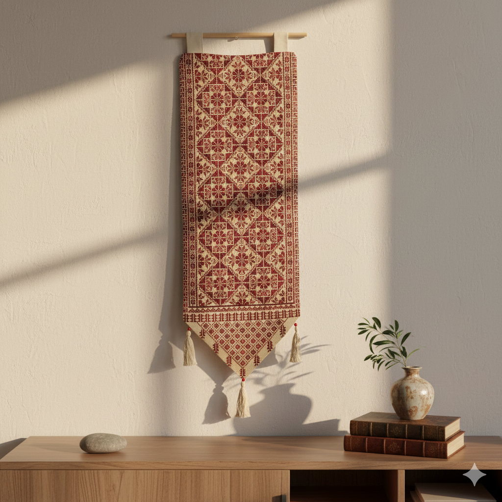 Palestinian Embroidered Wall Hanging – Traditional Tatreez Decor | Handmade-Inspired Design