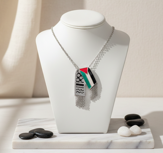Palestinian Flag & Keffiyeh Necklace – Silver Edition