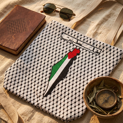 Artisanal 'Palestine' Heritage Calligraphy & Flag Map Tote Bag
