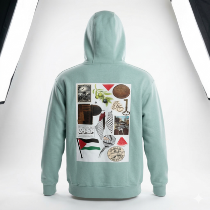 Palestine Culture Egyptian Cotton Hoodie – Front Map Print & Heritage Back Design