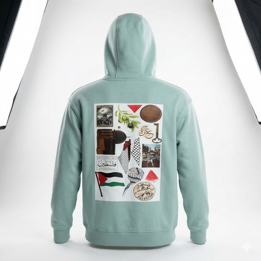 Palestine Culture Egyptian Cotton Hoodie – Front Map Print & Heritage Back Design