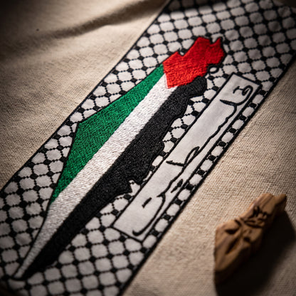 Vertical Keffiyeh Stripe Tote Bag | Embroidered Flag Map