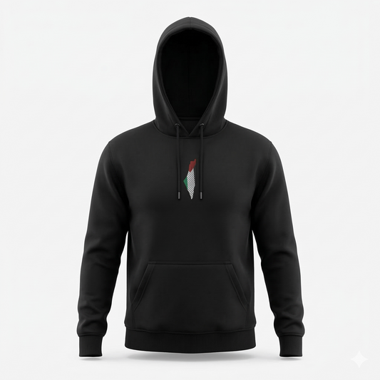 Palestine Heritage Egyptian Cotton Hoodie – Map & Cultural Artwork Print