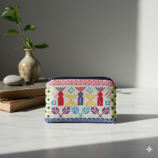 Palestinian Tatreez Wallet – Multicolor Heritage Embroidery | Zipper Pouch