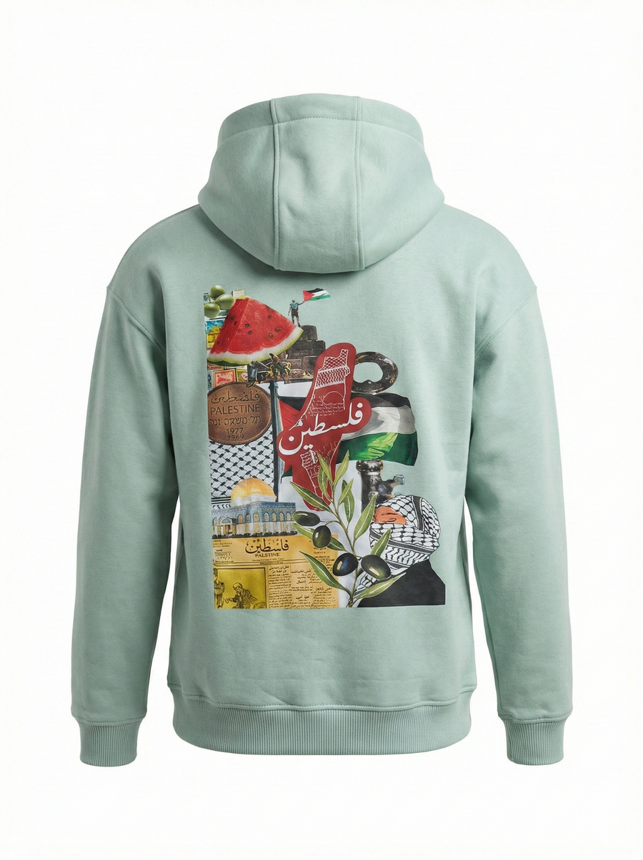 Palestine Collage Hoodie – Mint Statement Edition