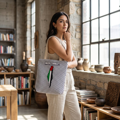 Artisanal 'Palestine' Heritage Calligraphy & Flag Map Tote Bag