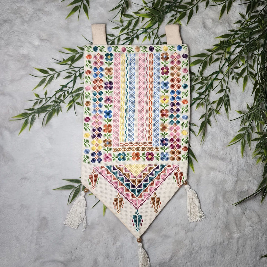 Blooming Heritage: Embroidered Wall Art with Floral Designs