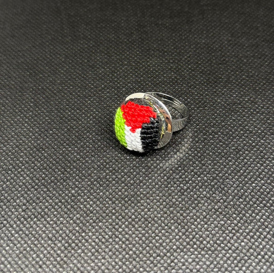 Round Silver Tatreez Palestine Flag Ring