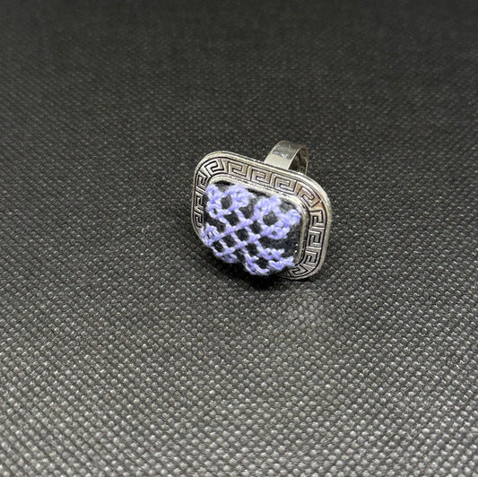 Square Silver Tatreez Embroidered Ring
