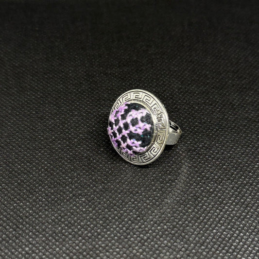 Round Silver Tatreez Embroidered Ring – Purple