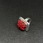 Rectangular Silver Tatreez Embroidered Ring – Red