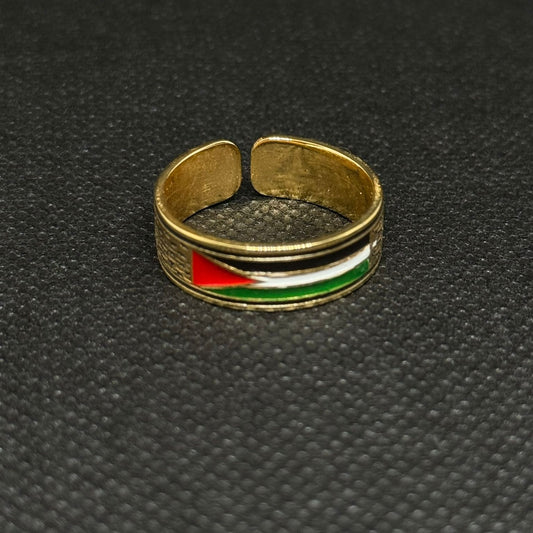 Adjustable Gold Palestine Flag Ring