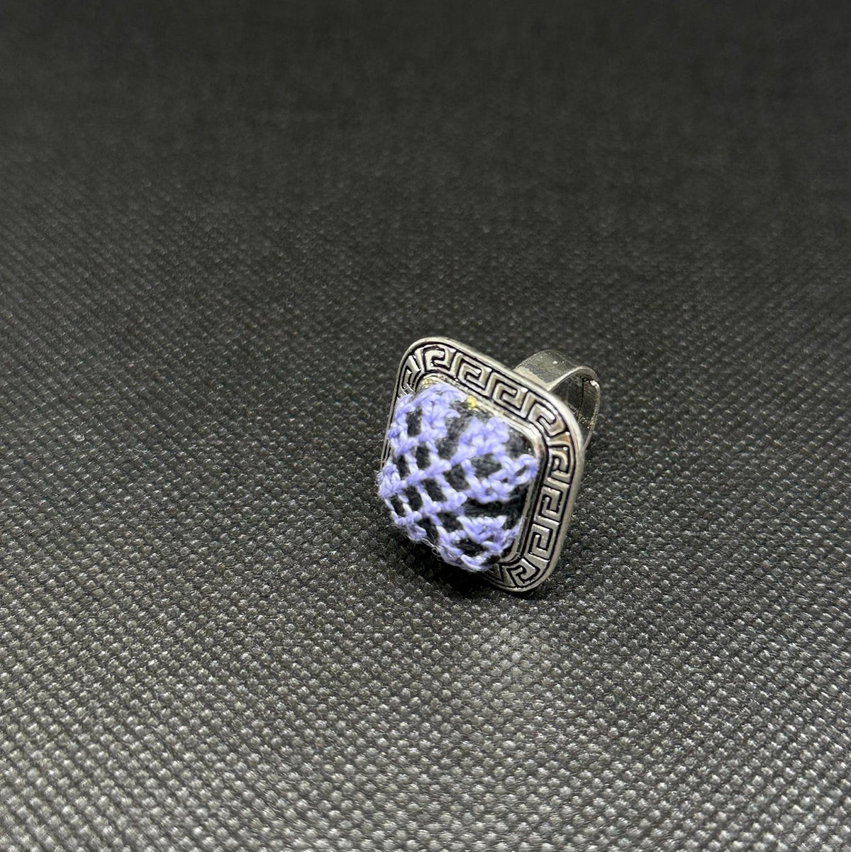 Square Silver Tatreez Embroidered Ring – Light Purple