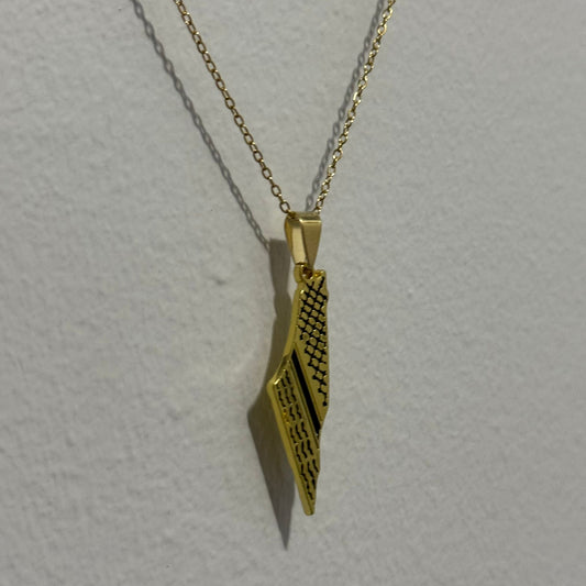Keffiyeh-Engraved Palestine Map Necklace – Gold