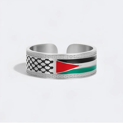 Adjustable Palestine Flag & Keffiyeh Ring – Silver & Gold Variants