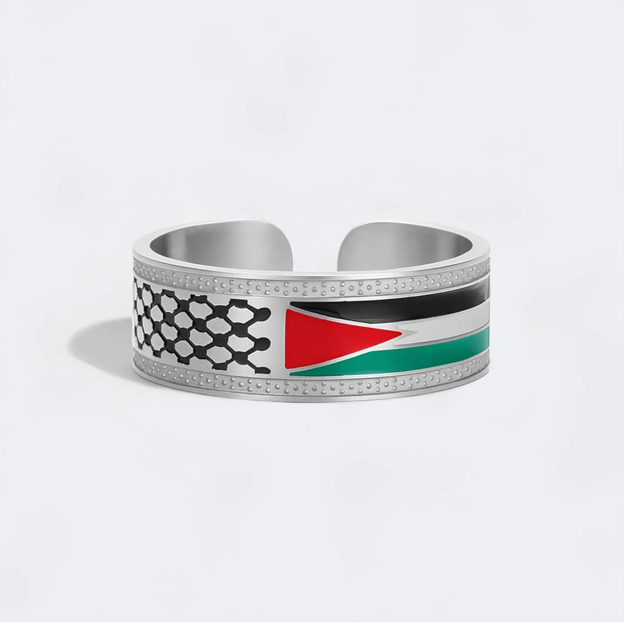 Adjustable Palestine Flag & Keffiyeh Ring – Silver & Gold Variants