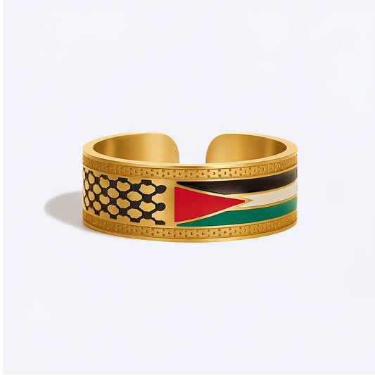 Adjustable Palestine Flag & Keffiyeh Ring – Silver & Gold Variants