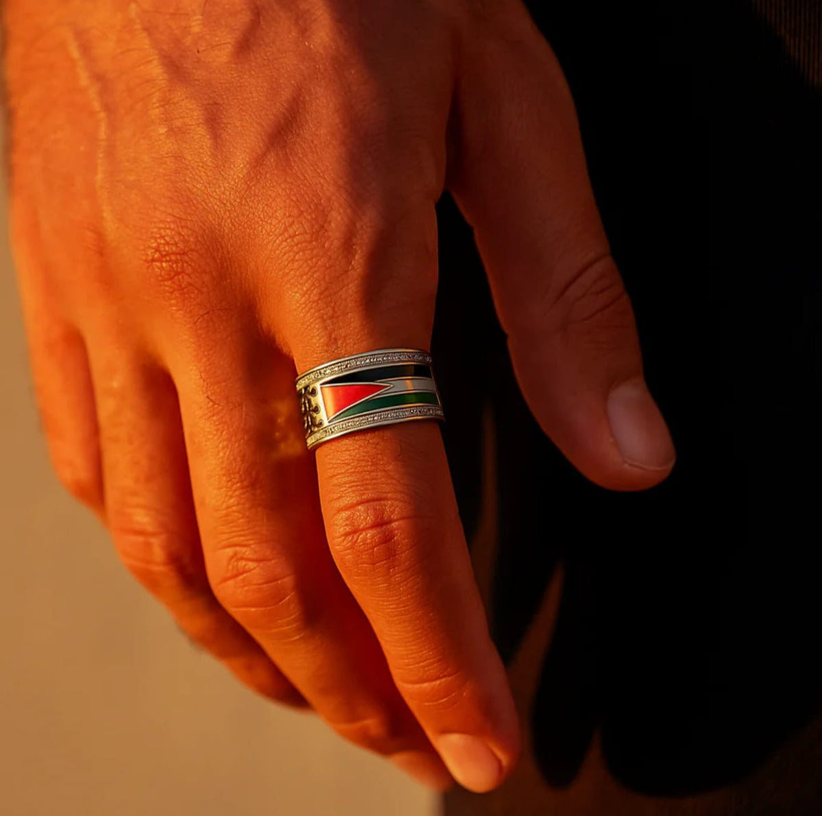 Bague ajustable Drapeau palestinien et Keffieh – Variantes argent et or