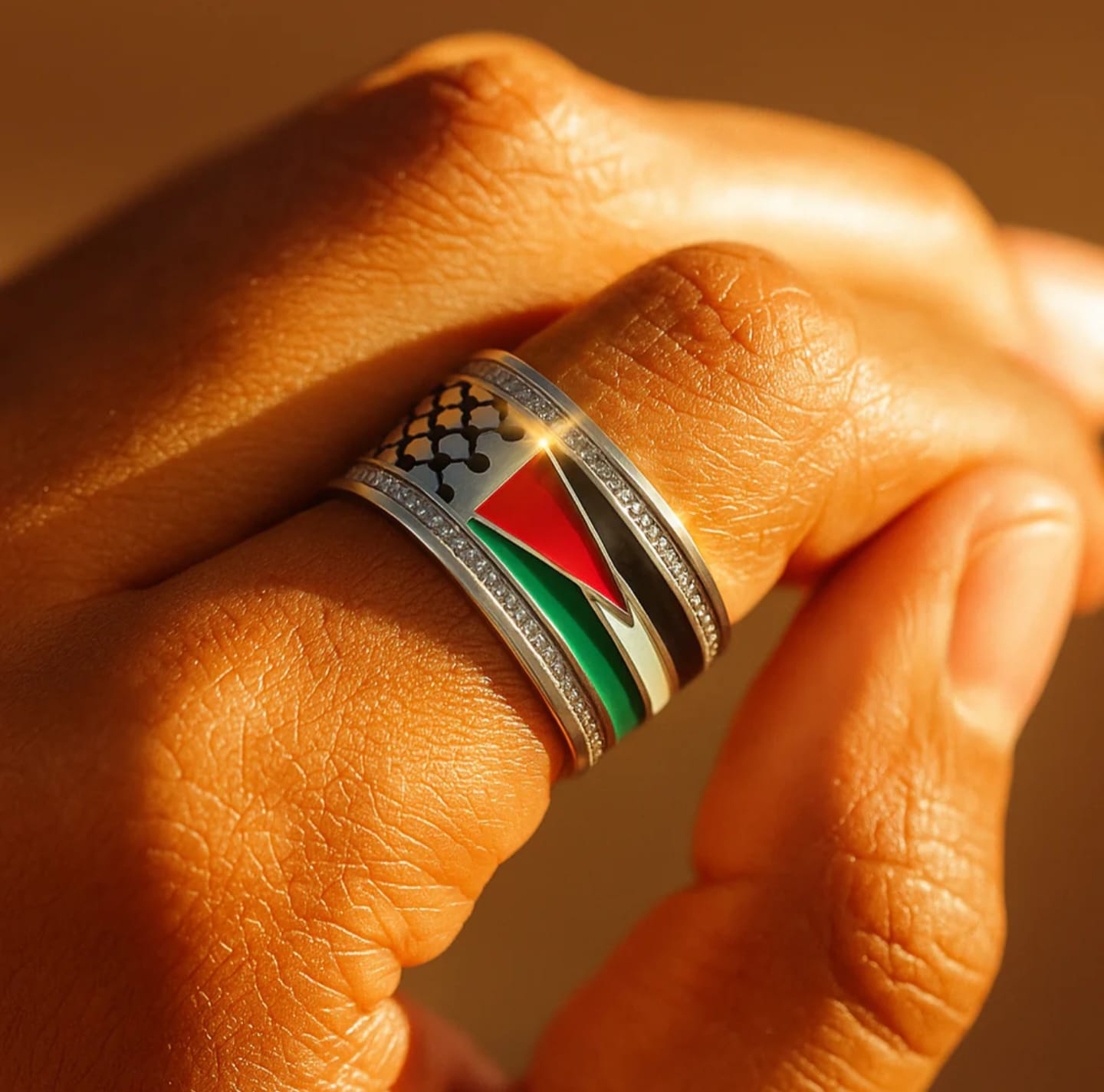 Adjustable Palestine Flag & Keffiyeh Ring – Silver & Gold Variants