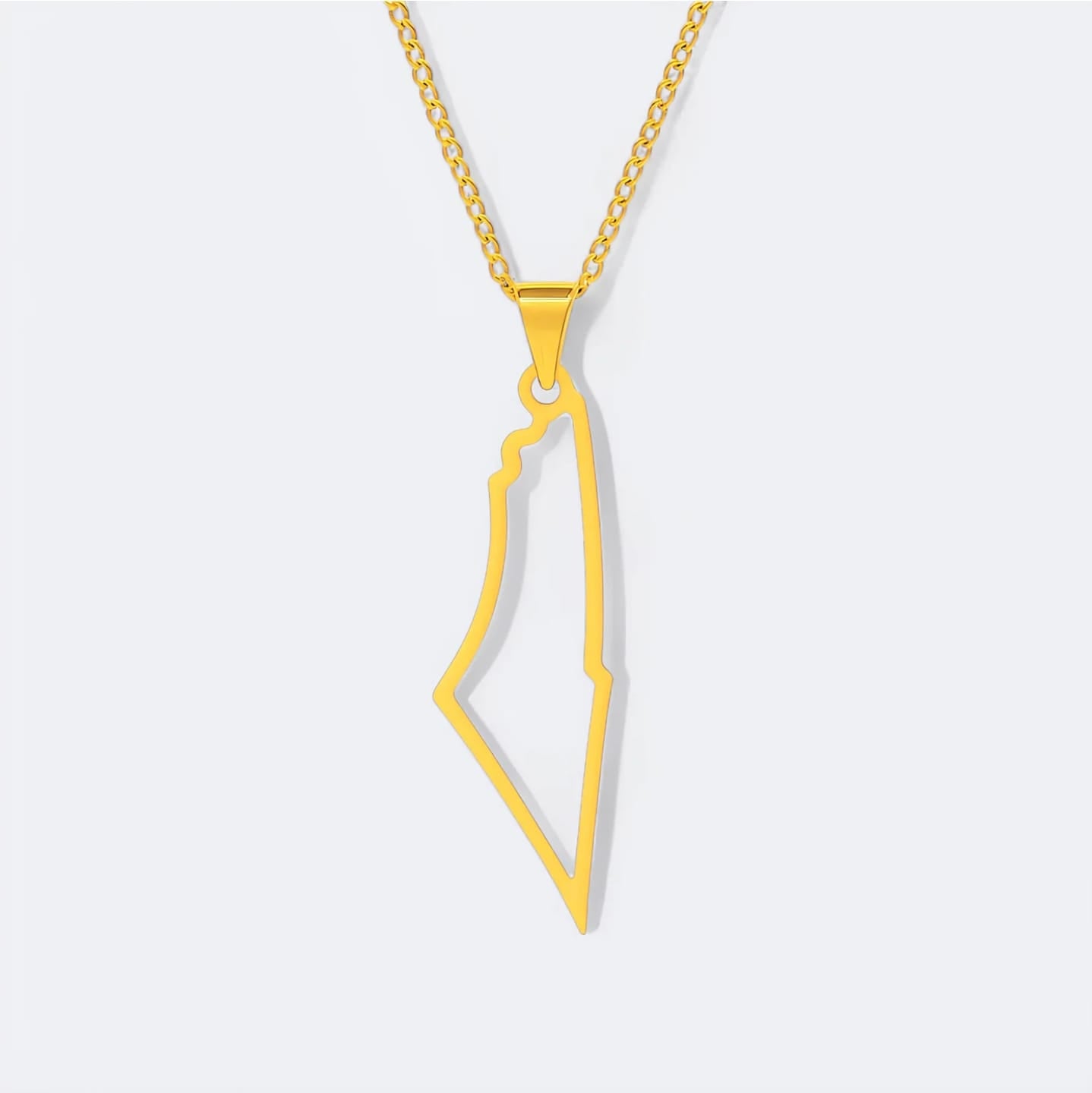 Golden Palestine Map Outline Necklace – Minimalist Heritage Design