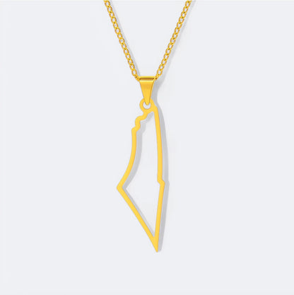 Golden Palestine Map Outline Necklace – Minimalist Heritage Design