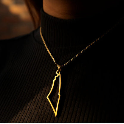 Golden Palestine Map Outline Necklace – Minimalist Heritage Design