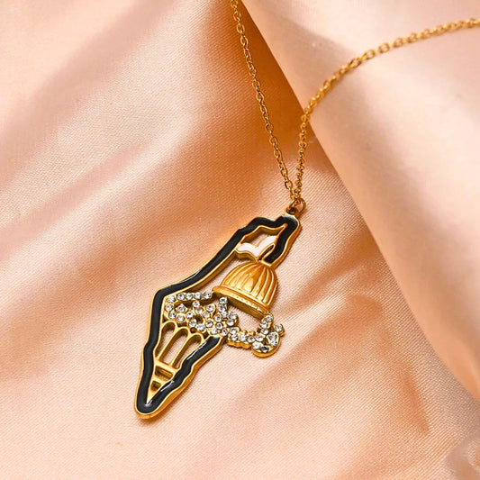 ✨ Palestine Map Necklace — Dome of the Rock Design (Gold Plated) ✨