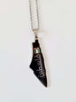 Palestinian Map Necklace – Black Enamel with Flag | Stainless Steel | “فلسطين” Engraving