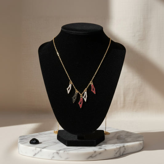 Palestinian Kufiyah Charm Necklace – Red, Black & White Tatreez-Inspired Pendant