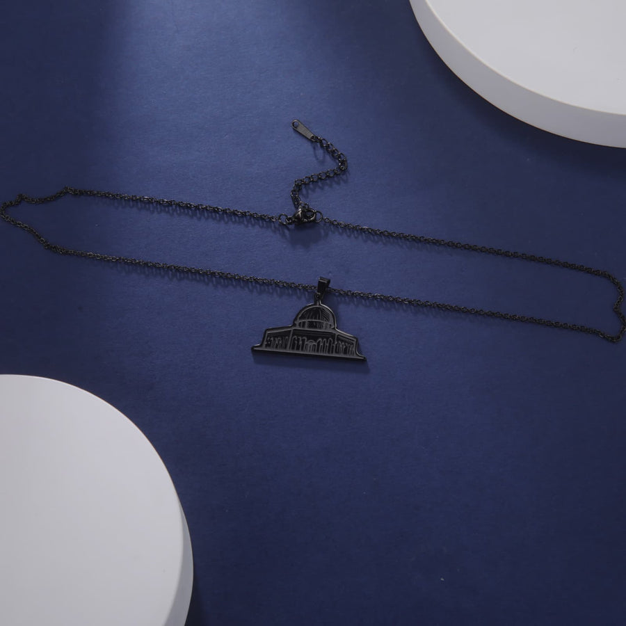 Black Al-Aqsa Dome Necklace – Minimalist Stainless Steel | Palestine Heritage Jewelry