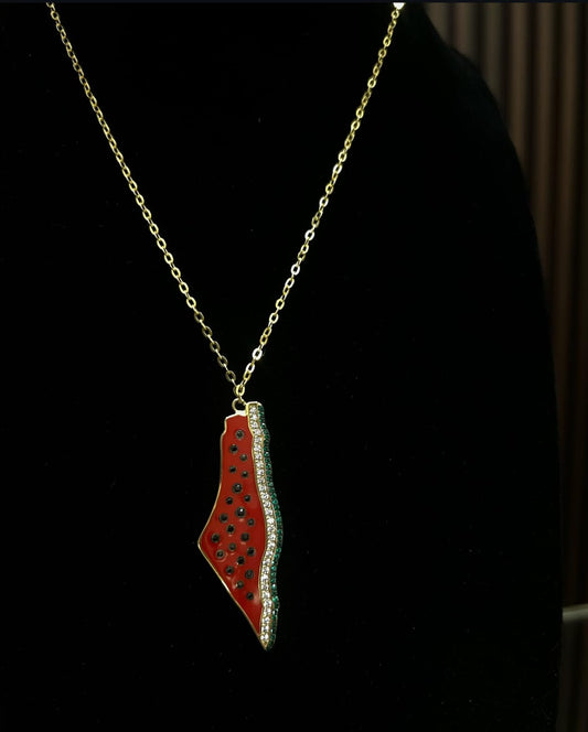Watermelon Palestine Map Necklace – Symbol of Resistance & Heritage