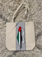 Vertical Keffiyeh Stripe Tote Bag | Embroidered Flag Map