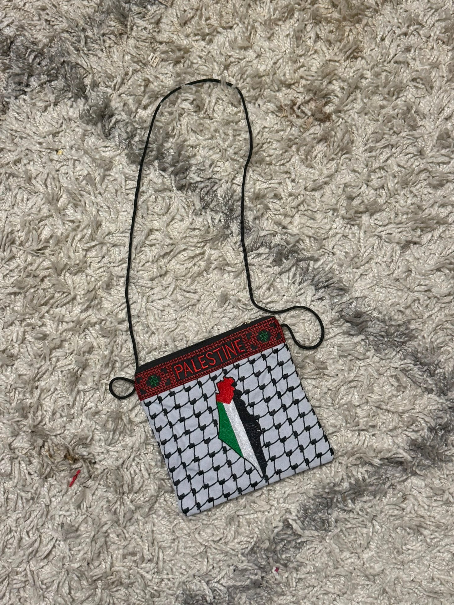 Keffiyeh & Flag Map Crossbody Pouch | Embroidered 'Palestine' Band