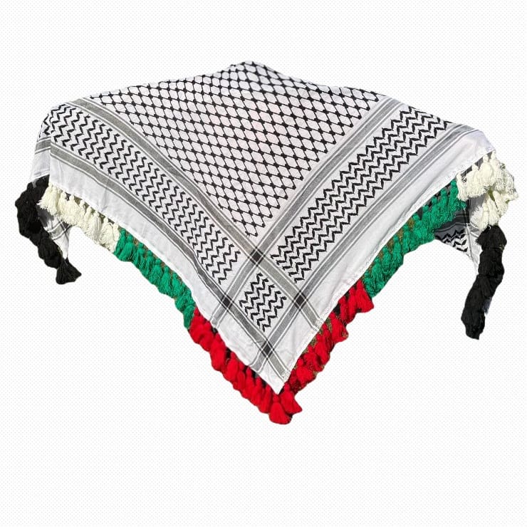 Palestinian Flag Keffiyeh with Colored Tassels