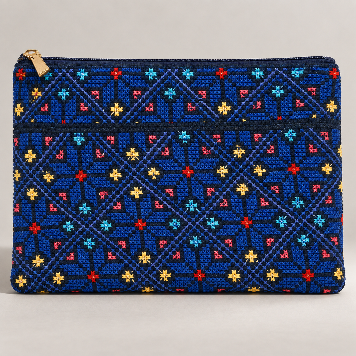 Navy Multicolor Floral Embroidered Mini Bag — detail of the visible front design.