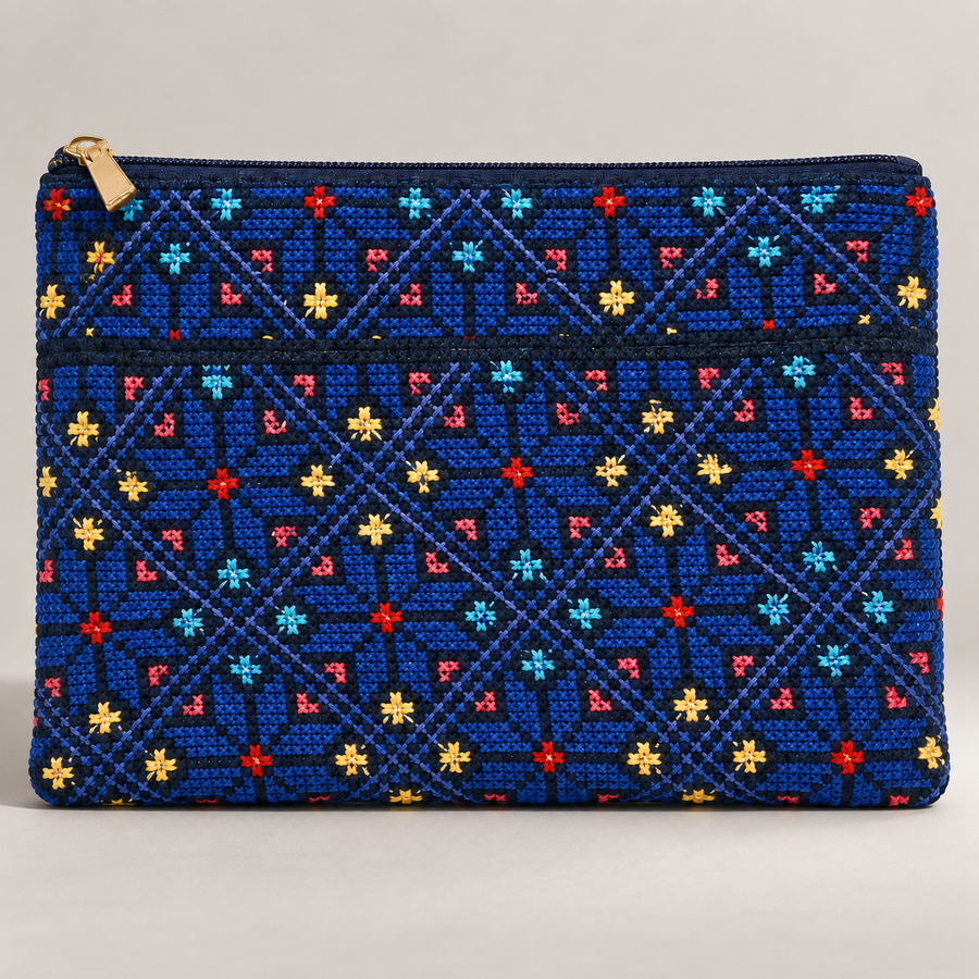 Navy Multicolor Floral Embroidered Mini Bag
