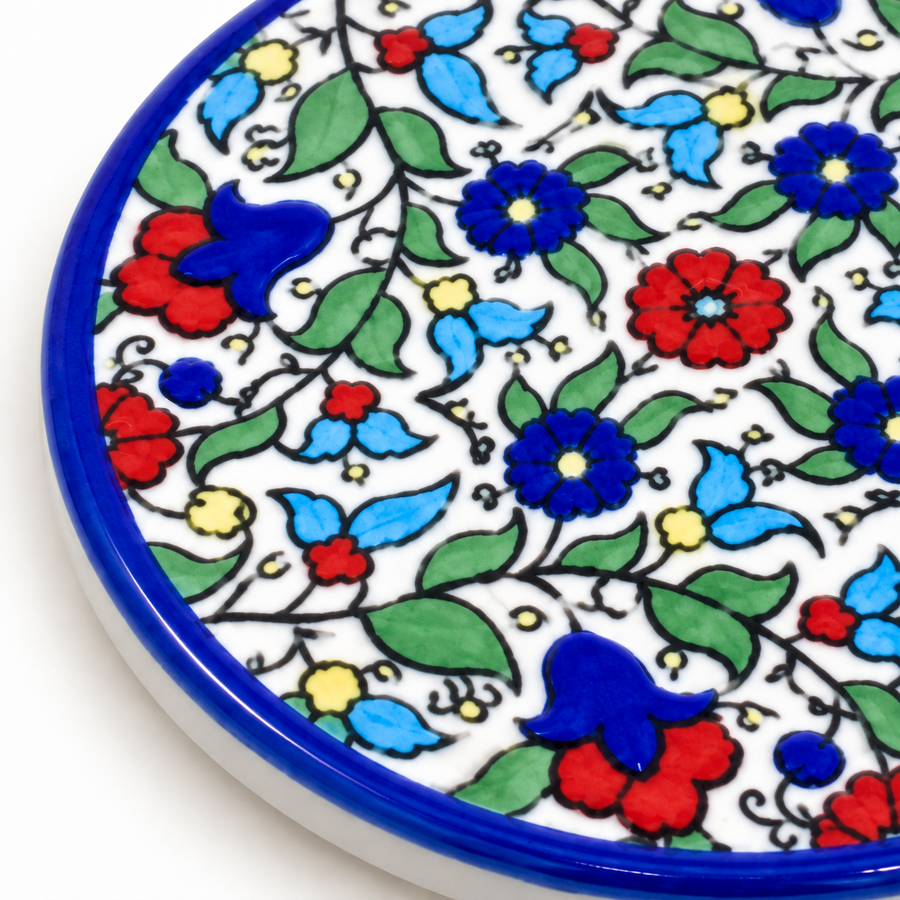 Multicolor Floral Decorative Round – Blue Rim