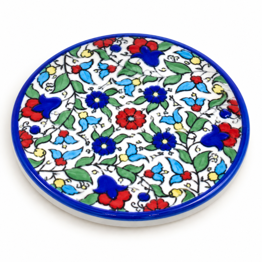 Multicolor Floral Decorative Round – Blue Rim