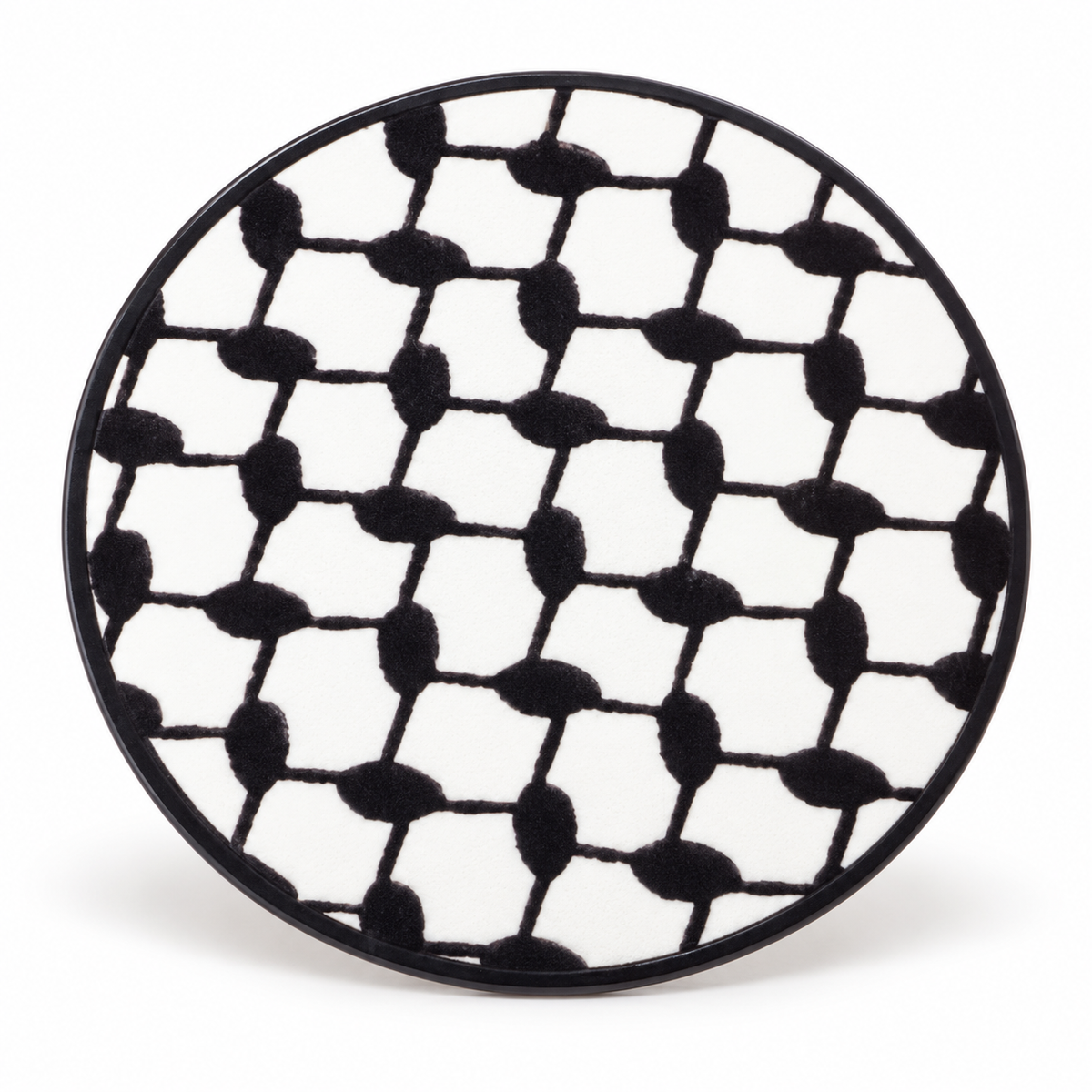 Black & White Keffiyeh Grid Decorative Round — visible decorated face.