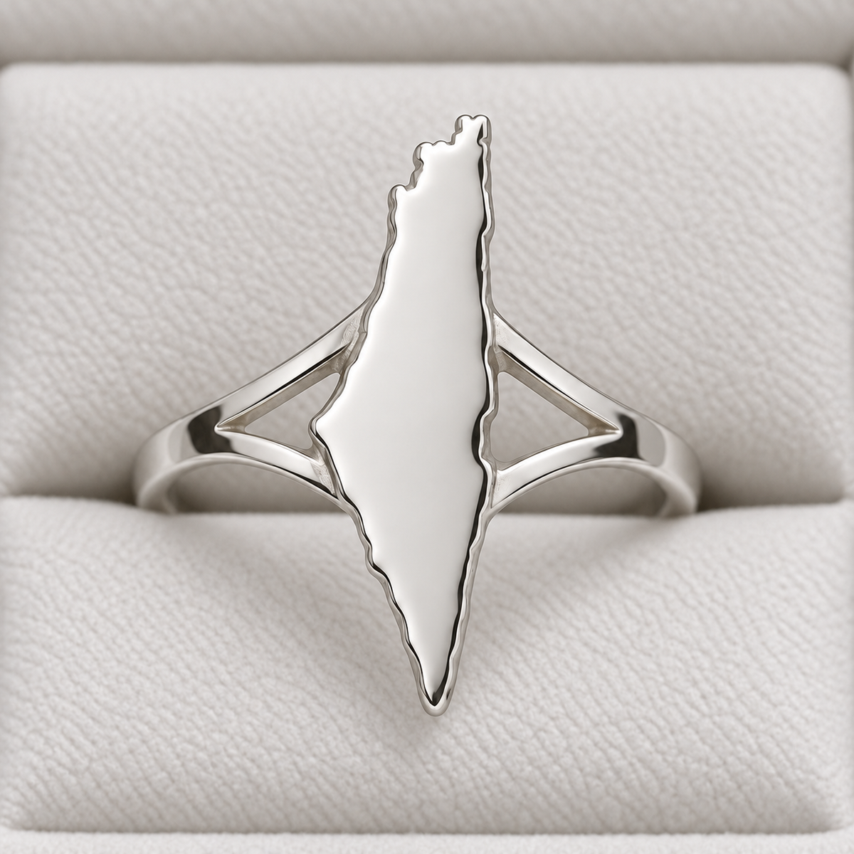 Solid Palestine Map Ring – Silver Tone — detail of the visible front design.