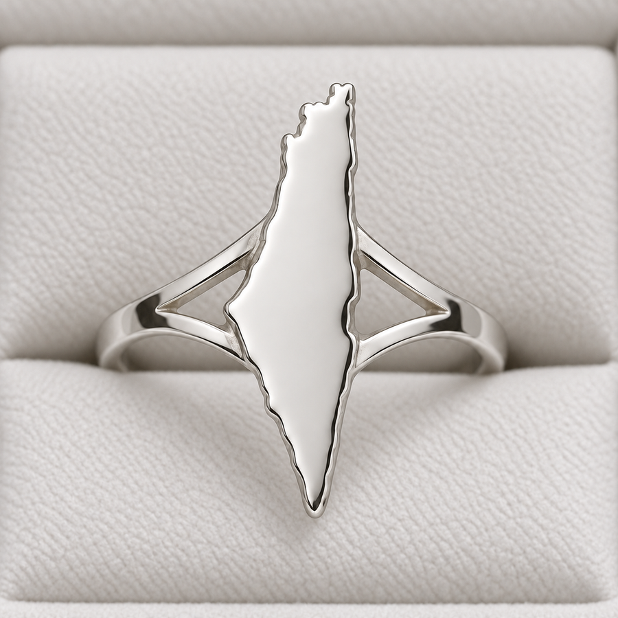 Solid Palestine Map Ring – Silver Tone