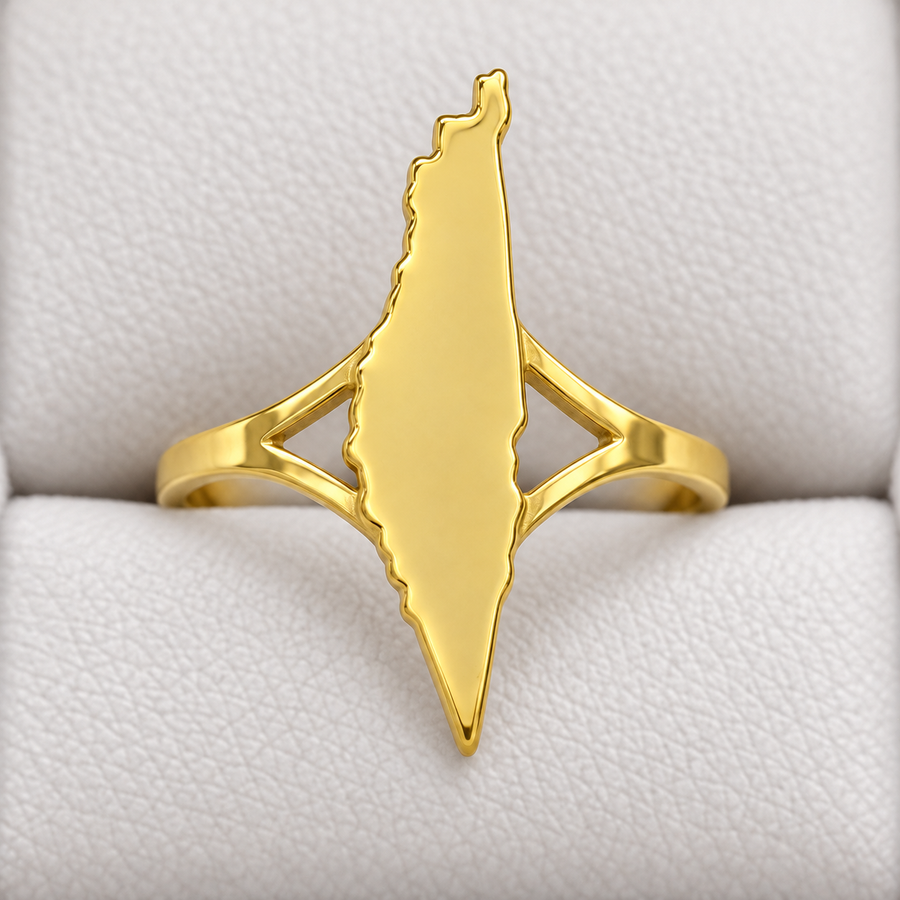 Solid Palestine Map Ring – Gold Tone