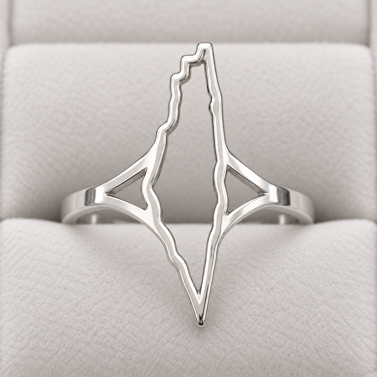 Open Palestine Map Ring – Silver Tone — detail of the visible front design.