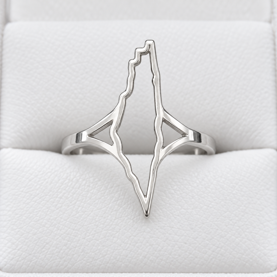 Open Palestine Map Ring – Silver Tone