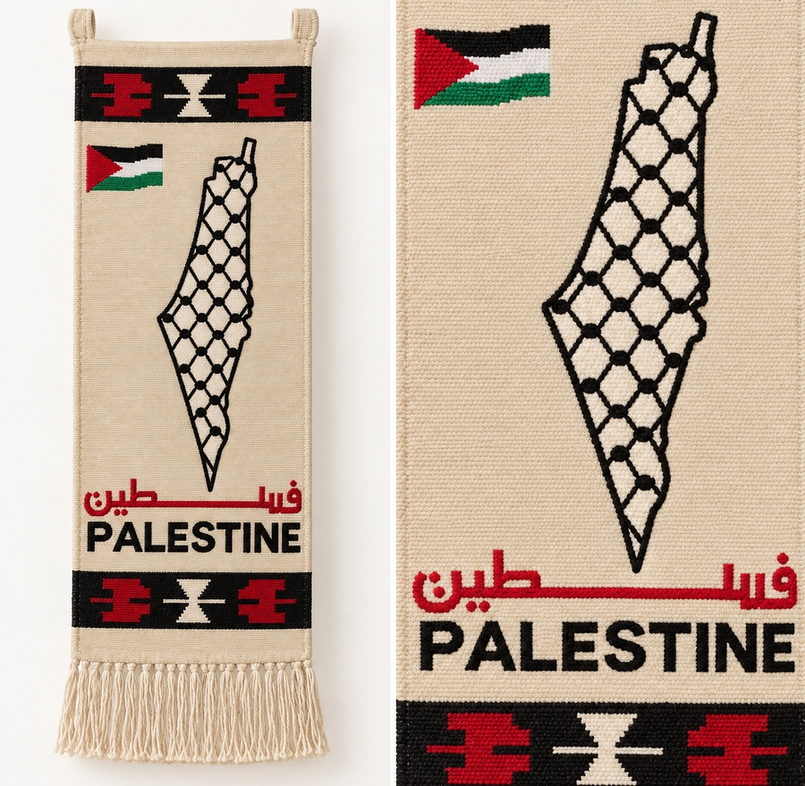 Palestine Map & Flag Textile Wall Hanging