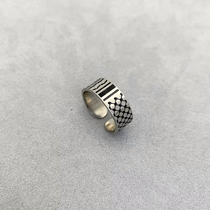 Palestinian Pride Collection: Stainless Steel Ring, Necklace, and Wristband with Traditional Kufiyah Pattern