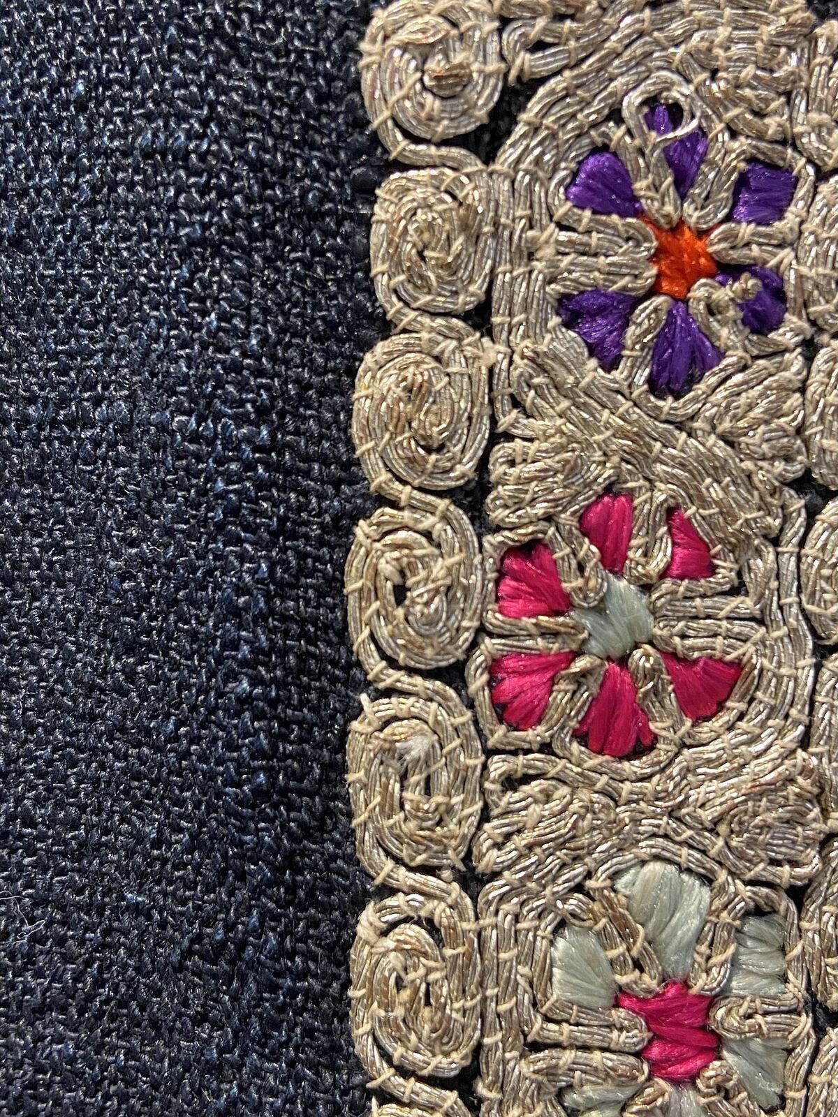 Qasab couching detail from a Bayt Dajan dress in the Jaffa district