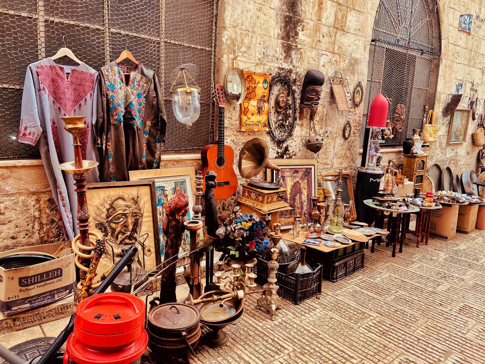 Traditional textiles in Nablus Old City market